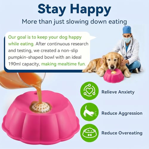 Dog Lick Bowl Ball Slow Feeder, Licking Bowl for Liquid Treat with Rolling Spin Sphere Roller Licker, Licky Feed Calming Anxiety Relief Enrichment Yogurt (Pink) - color: Pink Slow Feeder