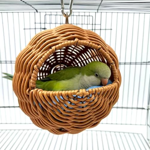Rattan Bird Nest for Cage Hanging Parakeet Bed Hammock Hideout - style: Half-circular opening