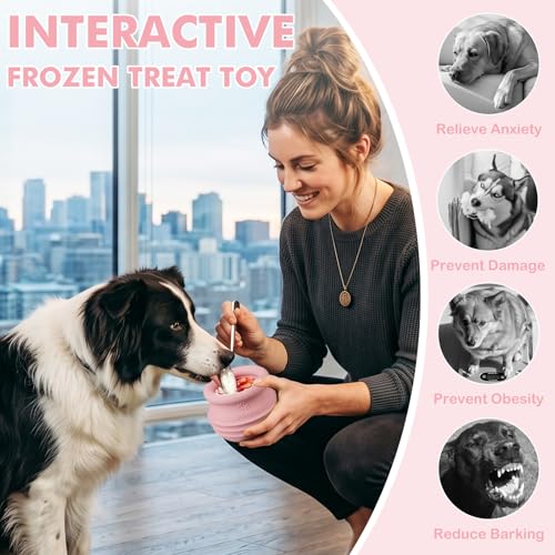 Treat Dispensing Dog Toy, Long-Lasting Interactive Puzzle Toys for Dogs, Stuffable Dog Enrichment Frozen Lick Treat Toy for Boredom, BPA Free Silicone Fetch Catch Chew Toy (Pink,S) - color: Pink, size: S