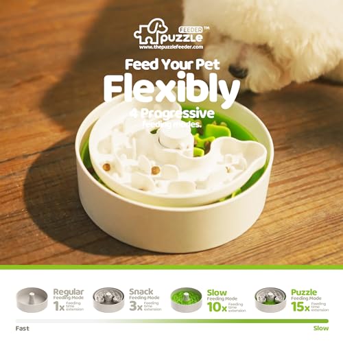 Puzzle Feeder Slow Feeder Dog Bowl for Puppies with Non-Slip Base - Adjustable Speed Design, Removable Puzzle Inserts & Dishwasher Safe, Green - color: Light Green, size: M