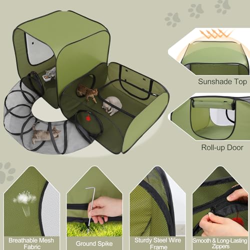 Cat Playpen, 3-in-1 Pop-up Outdoor Cat Enclosure, Green - color: Green