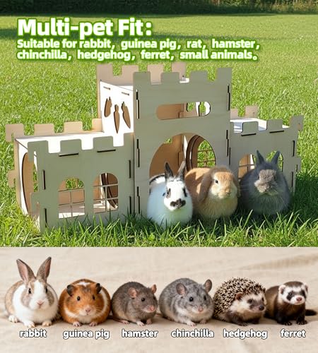 HIIMALEX Large Bunny Castle Sturdy House for Rabbits Ferrets Guinea Pigs