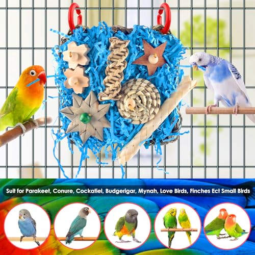 KATUMO Conure Toys, Bird Foraging Toys Parakeet Shredding Grass Mat Hanging Toys for Cockatiel Conure Lovebird Parakeet Bird Cage Accessories - color: Blue