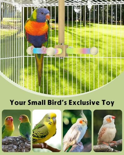 Pawfly Natural Wood Spinning Bird Standing Perch, 360 Degree Rotatable Chew Play Toy, Interactive Cage Accessory for Parakeets Cockatiels