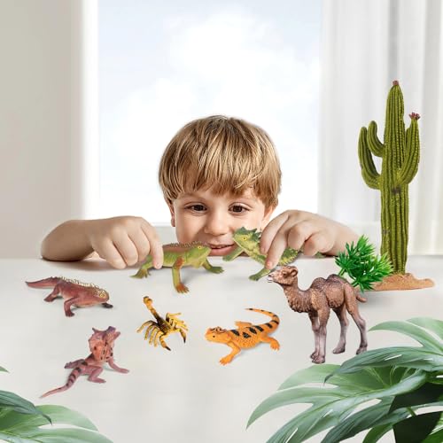 SIENON 32Pcs Desert Animal Figures with Trees Cactus Toys Diorama Project - style: Desert