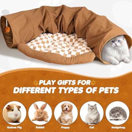 Spardar 2-in-1 Bunny Tunnel Bed, with Removable Mat Hideout, Khaki - color: Khaki
