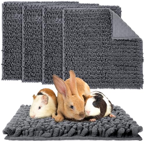 Amylove 4 Pcs Guinea Pig Cage Liner, 12 x 12 Inch, Dark Gray - color: Dark Gray, size: 12 x 12 Inch, style: Shaggy Chenille