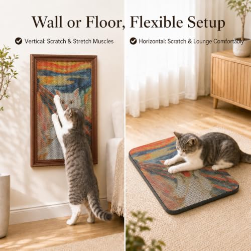MUTTROS Art Cat Scratcher, 3 Pack Cardboard Cat Wall Scratcher Board - color: Classic Art Masterpiece Set