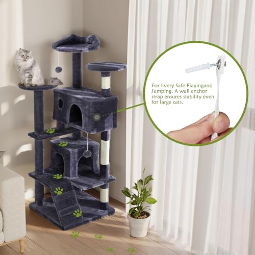 54 Inches Cat Tree Tower, Cat Tree Tower Condo with Scratching Post for Cats House Play, Multi-Level Furniture Activity Center for Pet, Detachable Cat Tower, Dark Gray - color: Navy