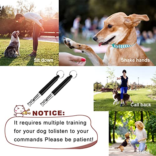 Dog Whistle to Stop Barking, 2 Pack Ultrasonic Silent Adjustable Training Whistle with Lanyard (Black)