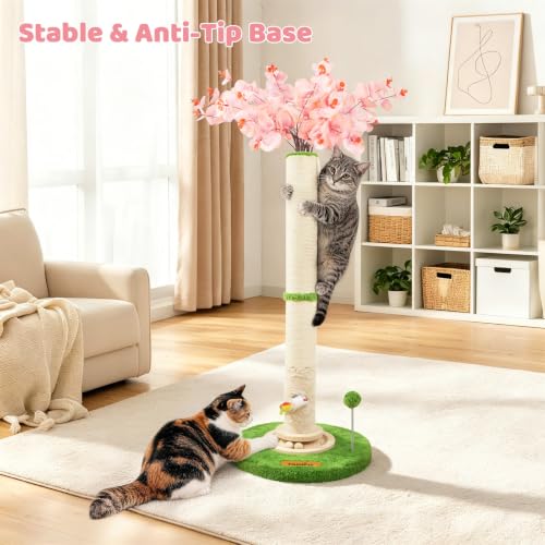 【Material Upgrade】 Famifit 50.4" Flower Cat Scratching Post, Tall Cat Tree - color: White