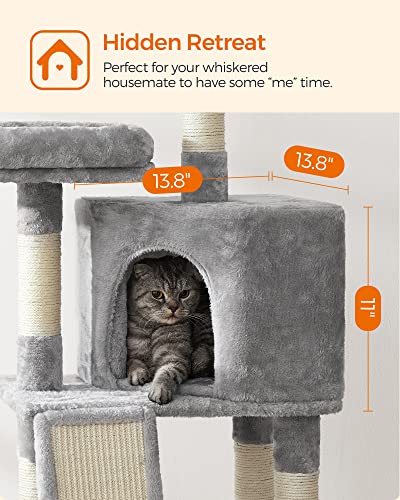 Feandrea Cat Tree, 45.3-Inch Cute Cat Tower, Climbing Condo, Light Gray - color: Light Gray