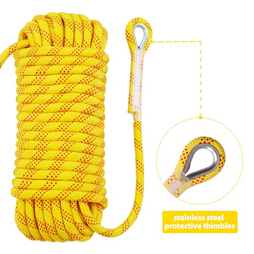 Static Climbing Rope - 12mm High Strength Arborist Rope 32FT for Outdoor Rappelling, Swing, Rigging, Tree Work, Camping - Yellow - color: Yellow, size: 32FT