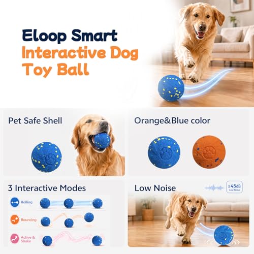 Smart Interactive Dog Toy Ball, 3 Automatic Bouncy Modes, Durable E-TPU Material for Chewing, Rechargeable and IPX7 Waterproof, Enrichment Moving Fetch Toy for Medium Large Dogs (Blue) - color: Blue