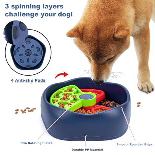 Star&Mi Slow Feeder Dog Bowls, 3-Layer Interactive Dog Puzzle Feeder, Dog Slow Feeder Bowl & Lick Bowl for Dogs, Non-Slip Dog Bowl Slow Feeder for Medium & Large Breeds, Holds 6–8 Cups - color: 3 Layer Bowl-Green&Red