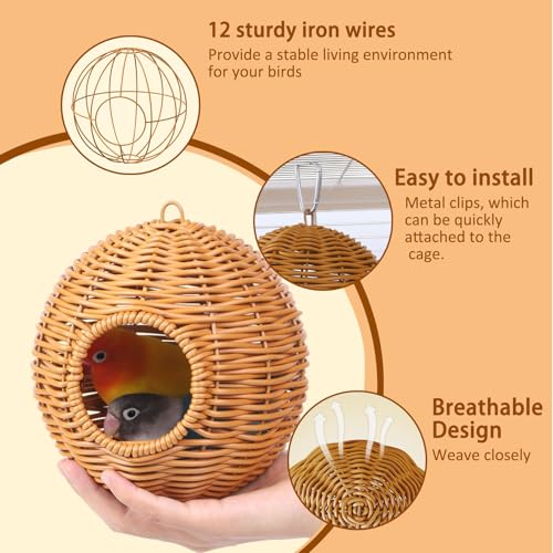 Rattan Bird Nest for Cage Hanging Parrot Breeding Nesting House - style: Circular opening