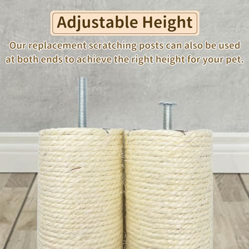Fhiny 2PCS Cat Scratching Post Replacement, 15.7inch M8 Natural Sisal Cat Scratch Post with Cat Self Groomer Refill Pole Parts Kitten Climbing Furniture Protector Hemp Rope Scratcher for Spare White - color: White