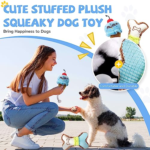 BAEJMJK 6 Pack Puppy Teething Toys Blue Small Breed Dog Chew Toys with Rope Cute Plush Squeaky Dog Toys Soft Rubber Puppy Toys Set for Cleaning Teeth Interactive Pet Doggy Bone Toys - color: Blue