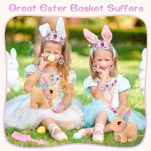 CatchCute Interactive Hopping Bunny Plush with Princess Jewelry Set