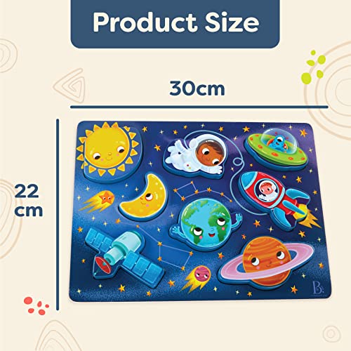 B. toys Outer Space Chunky Puzzle, Peek & Explore Wooden Puzzle, Wood Toys - style: Space