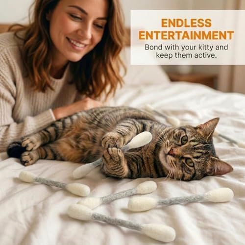 Glaciart One Swabs Cat Toys with Catnip - 6 Pk | Durable for Chew, Cute Cat Toys Interactive Kitty for Boredom, Exercise, & Play | Filled w/Organic Catnip for Anxiety & as Digestive Aid | Gift Idea - color: Grey Swabs, size: Regular