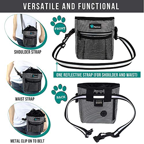 PetAmi Hands Free Dog Treat Pouch for Training and Walking, Stripes - color: Black Stripes
