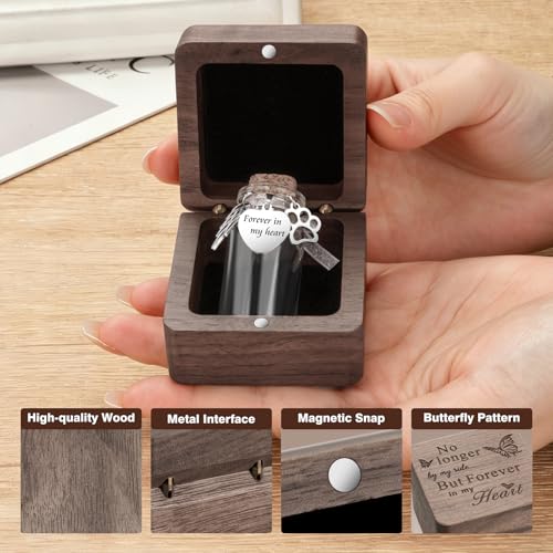 SOITIS Small Pet for Dogs Cats Wooden Box Tiny Glass Urn Pet Ashes Keepsake - color: Silver Paw