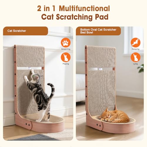 Cat Scratcher, 2 in 1 L Shape Wall Mounted Scratch Pad with Cat Bed Bowl