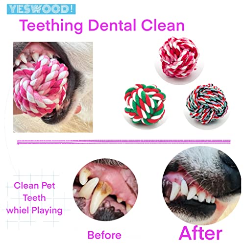 YESWOOD! Rope Balls for Dogs Small Breed,3-Pack Pink Cute Dog Teething Toy