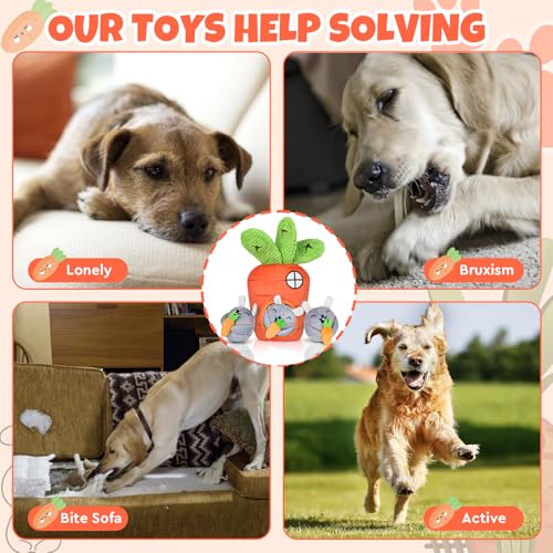 Interactive Hide and Seek Squeaky Dog Plush Toy for Small Dogs, Carrot and Bunny Set, 4 Pack Set