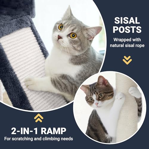 Allewie 82 Inches Large Cat Tree/House/XXL Tall Cat Towers for Big Feline/Scratching Post/Multi-Level Large Kitty Climbing Tree with Condo/Smokey Grey - color: Smoky Grey, size: 82 in