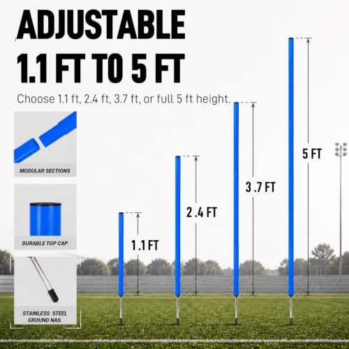 6 Pcs 5FT Adjustable Agility Training Poles for Soccer,Basketball,Football,Dog,Horse Training-Speed and Agility Training Equipment Sports Training Sticks with Stainless Steel Ground Nails - color: Blue