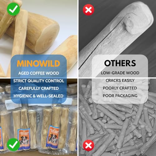 Coffee Wood Dog Chew, 3-Pack Natural Puppy Teething & Chew Toy, XS - size: Extra Small - XS