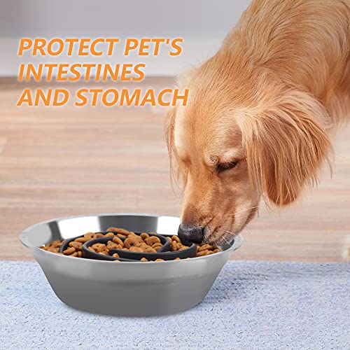 Slow Feeder Dog Bowls Insert, Animire Soft Silicone Slow Eating Dog Food Bowl for Small, Medium and Large Dogs, Compatible with Regular and Elevated Bowls - color: Black, size: S