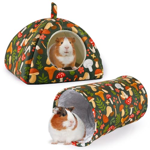 Bienbee Guinea Pig Hideout, 2 Piece Washable Set for Small Animals Large - color: Green Mushroom, size: Large(9.4"L x 9.4"W x 7.9"H)