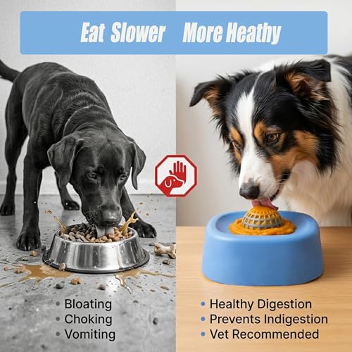 Slow Feeder Dog Bowl for Liquid & Wet Food with Rolling Ball - color: Black+White Ball