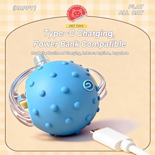 Interactive Cat Toy, Auto Chirping Ball w/ 3 Tails, Self Play Indoor - color: P02 Blue