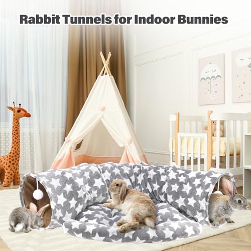 BWOGUE Bunny Tunnel Bed, 2-in-1 Collapsible Rabbit Tunnel Hideout with Mat - color: Greystar