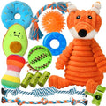 Zeaxuie 14 Pack Puppy Toys for Teething Small Dogs, Puppy Chew Toys with Cute Squeaky Dog Toys, Ball and More Rope Dog Chew Toys - color: 14 Pack (Stuffing-Fox)