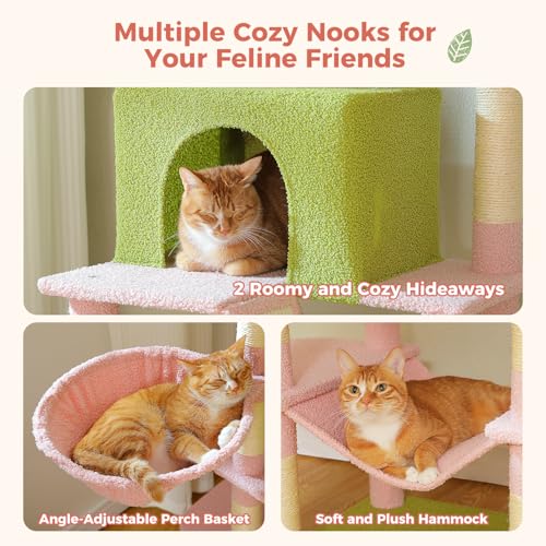 MUTTROS Flower Cat Tree Tall 70.8" for Adult Indoor Cats, 8-Levels Large Cat Tower with 8 Sisal Posts, 2 Hammocks, 2 Condos, Big Perch & 3 Pom Poms for Multi-Cats Household – Carpet Pink - color: Pink, size: 70.8" Tall Cat Tree