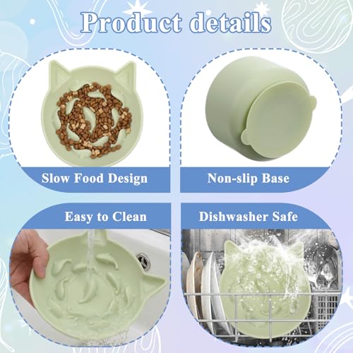 Silicone Cat Slow Feeder Mat & Bowl Set, 2 Non-Slip Slow Feed Bowls + 1 Large Licking Mat for Cats and Small Dogs, Interactive Pet Feeding Solution for Mealtime Enrichment and Digestion Aid