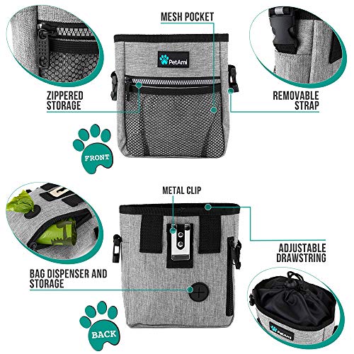 PetAmi Hands Free Dog Treat Pouch for Training and Walking, Gray - color: Heather Gray
