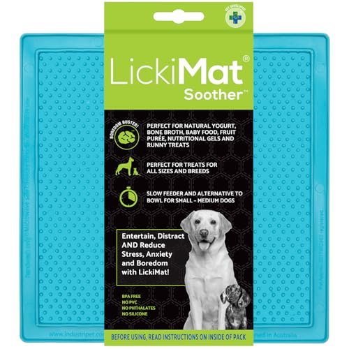 LickiMat Classic Soother Slow Feeder for Dogs Lick Mat Boredom Anxiety Reducer Perfect for Food Treats Yogurt Liquid Food Peanut Butter Fun Alternative to a Slow Feed Dog Bowl, Turquoise - color: Turquoise