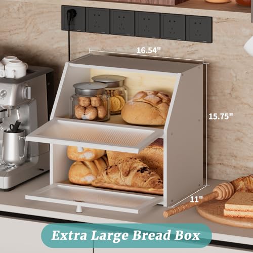 White Bread Box, Extra Large Bamboo Wood Bread Box, White Bread Storage Container - color: White, size: Extra Large