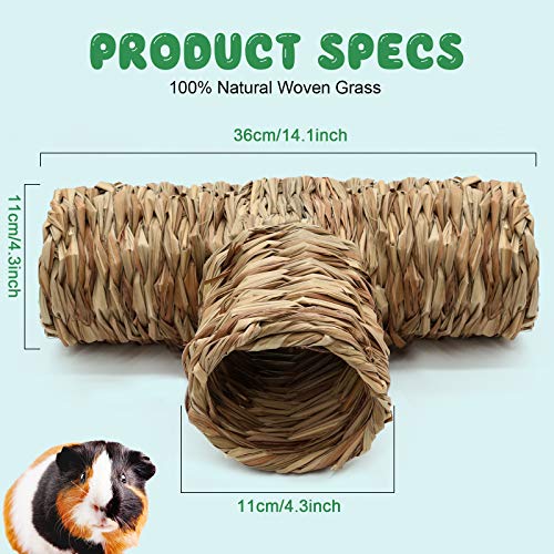 BWOGUE Hamster Grass Tunnel Toy, Guinea Pig Grass Tunnel, 4-Way Hideaway