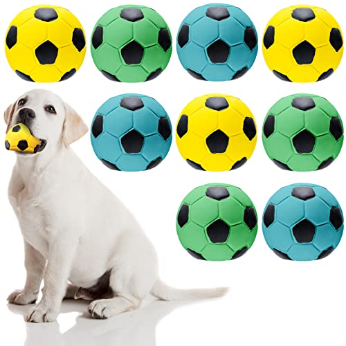 Sumind 9 Pcs Latex Squeaky Dog Toys 2.76 inch Soccer Ball Interactive Fetch Toys Soft Football Puppy Chew Balls for Small Medium and Large Dogs(Yellow, Blue, Green) - color: Yellow, Blue, Green