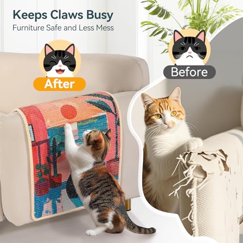 Sisal Cat Scratcher Mat Cat Scratching Pad with Adhesive Tape 23.6x15.7'' - color: PinkRomance