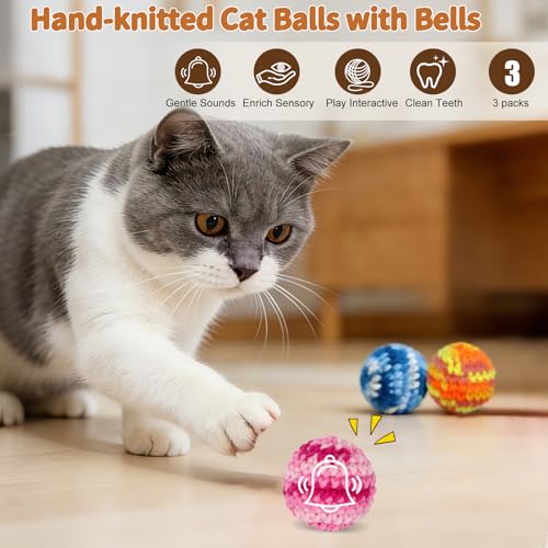 Cat Toys Balls, 3 Jingle Bell Balls & 3 Wool Felt Cat Balls