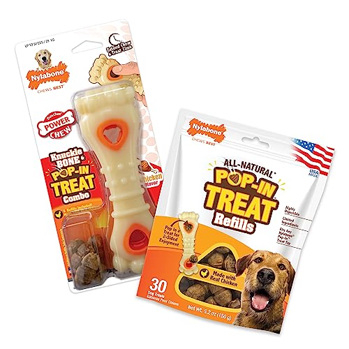 Nylabone Power Chew Knuckle Bone & Pop-in Dog Treat Toy & 30 Treat Refills - size: Large
