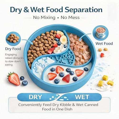 2026 New Silicone Slow Feeder Pet Bowl – 1.8 in Deep Slow-Eat Dog & Cat Bowl with Strong Suction Base, Dry & Wet Food Separation, 2–3 Cups Capacity, Easy Clean Non-Slip Design,BPA-Free - color: Sage Green